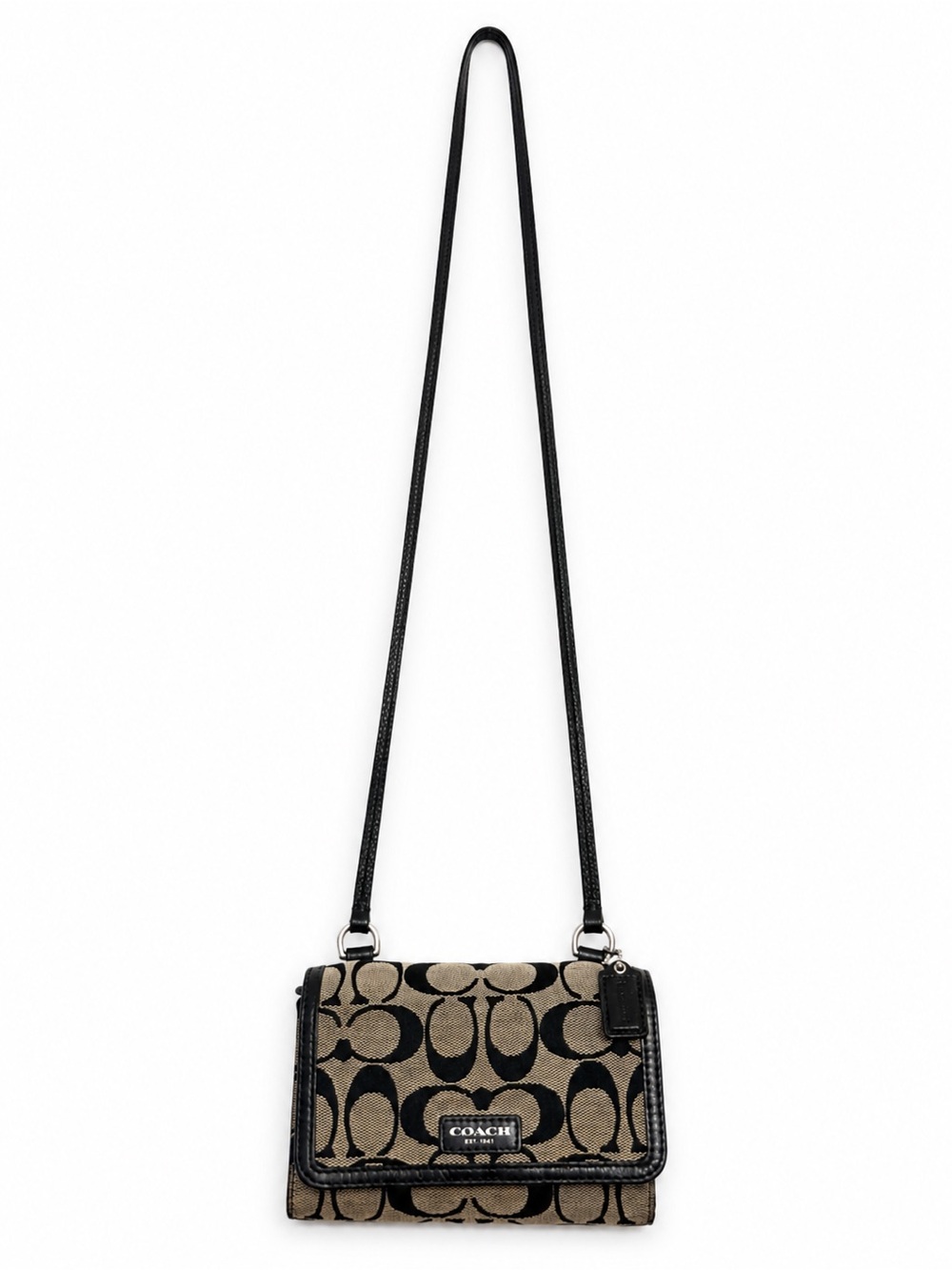 Coach Khaki/Black Signature Canvas Crossbody Wallet